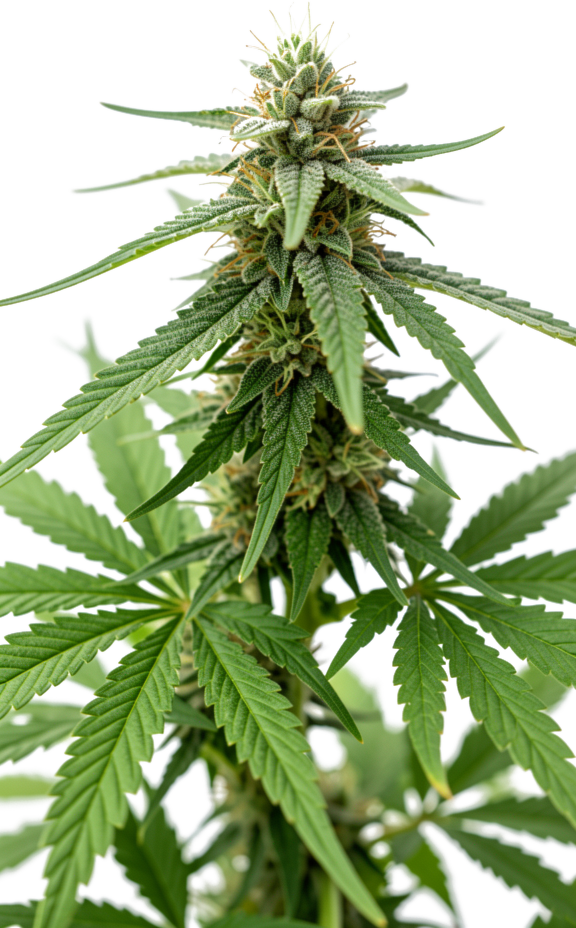 Fotorealistische Cannabis-Pflanze, die aus der aufgerissenen Startseite wächst